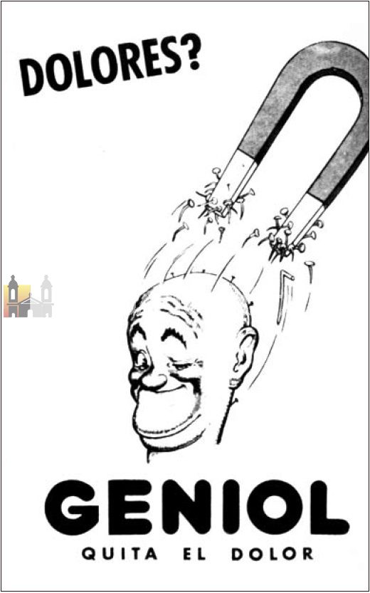 Una publicidad emblemática: la de Geniol. Esta imagen se reprodujo no sólo en la gráfica sino también en figuras