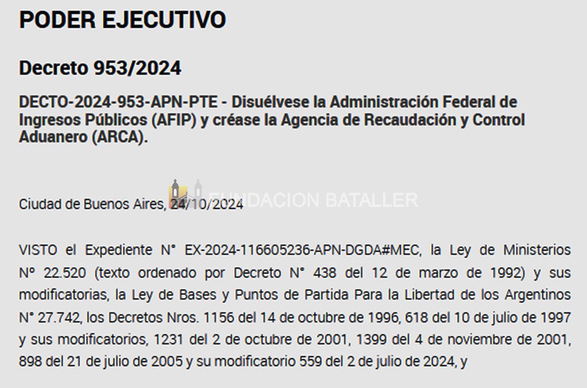25 de octubre. En 2024 el gobierno crea ARCA