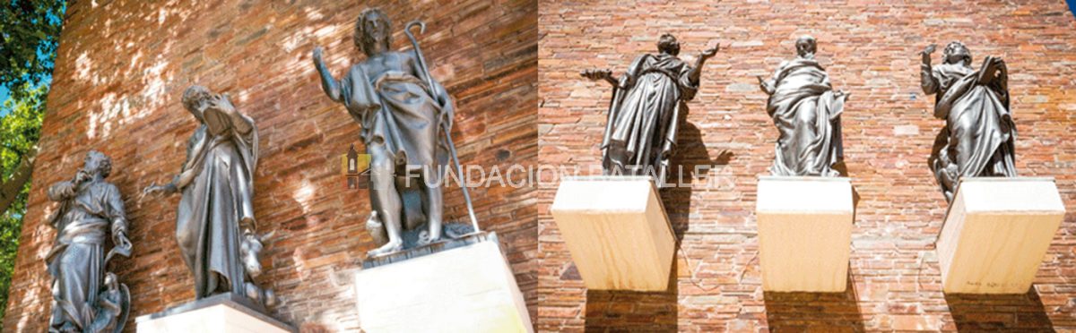 Las seis figuras de hierro fundido de la casa Val d'Osne que llegaron desde Francia en 1870. Derecha: San Mateo,
San Lucas y el patrono de la provincia, San Juan Bautista. Izquierda: San Marcos, San Juan Evangelista y el apóstol
San Pedro